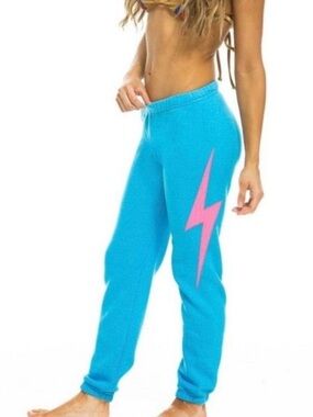Aviator Nation Bolt Sweatpants Sky Blue Pink Lightning Joggers Size M